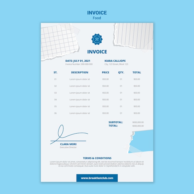 Free PSD tastiest breakfast invoice template