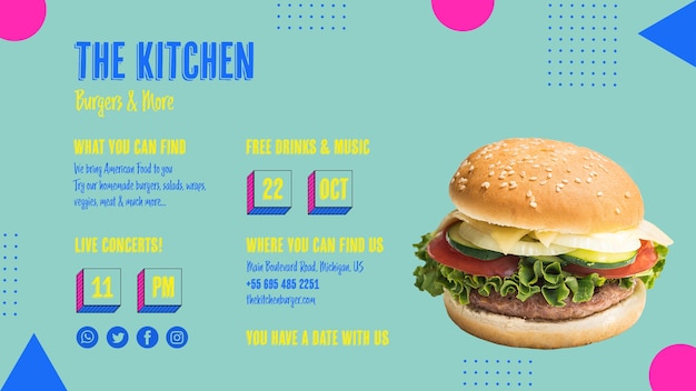 Free PSD tasty american hamburger kitchen menu