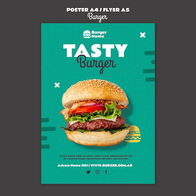 Modello di stampa poster gustoso hamburger