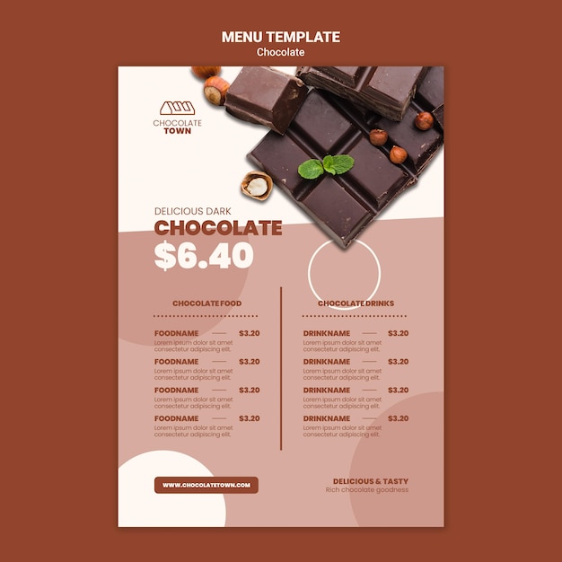 PSD gratuito gustoso modello di menu al cioccolato