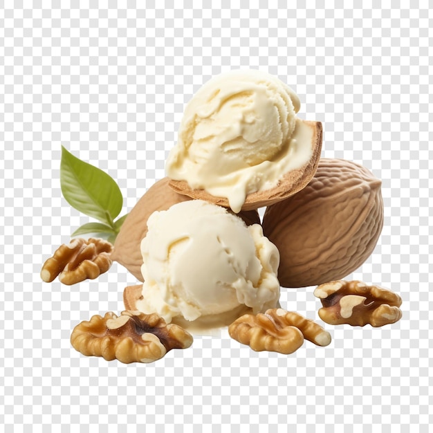 Free PSD tasty crunchy walnuts ice cream png isolated on transparent background