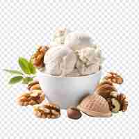 Free PSD tasty crunchy walnuts ice cream png isolated on transparent background