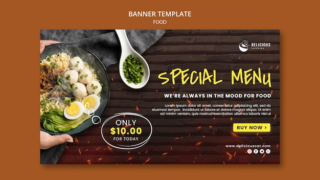 PSD gratuito banner orizzontale del menu speciale di cibo gustoso