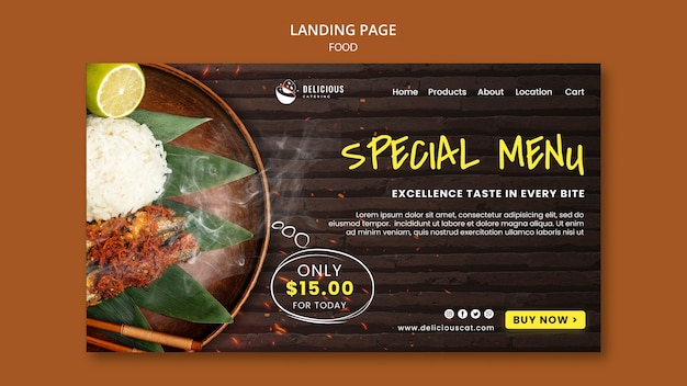 Free PSD tasty food special menu landing page template