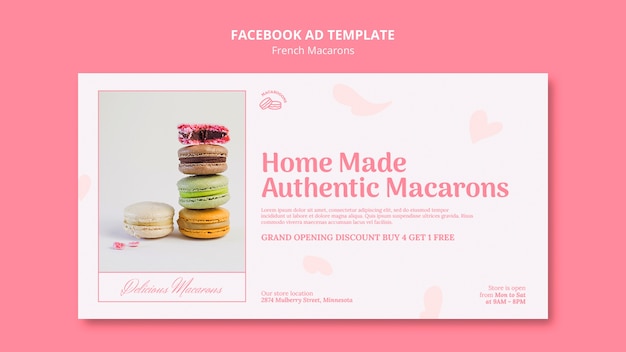 Modello facebook di macarons francesi gustosi