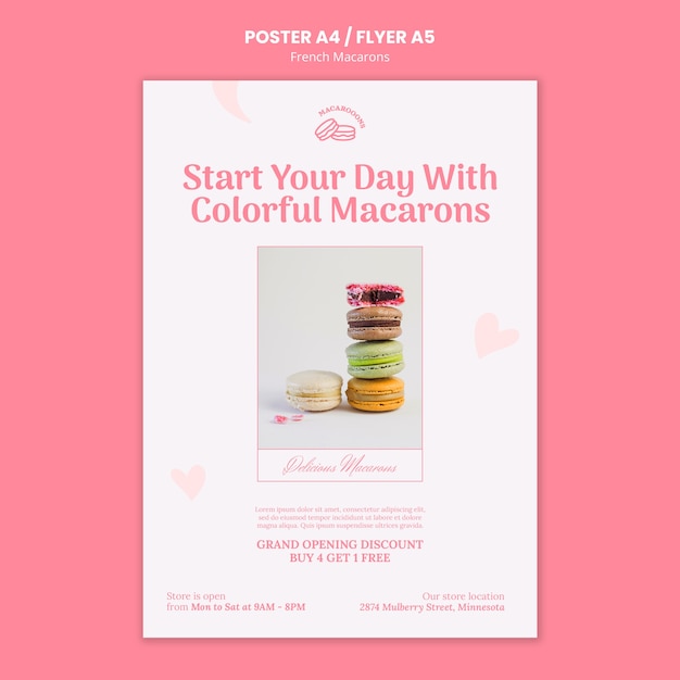 PSD gratuito modello di poster di macarons francesi gustosi