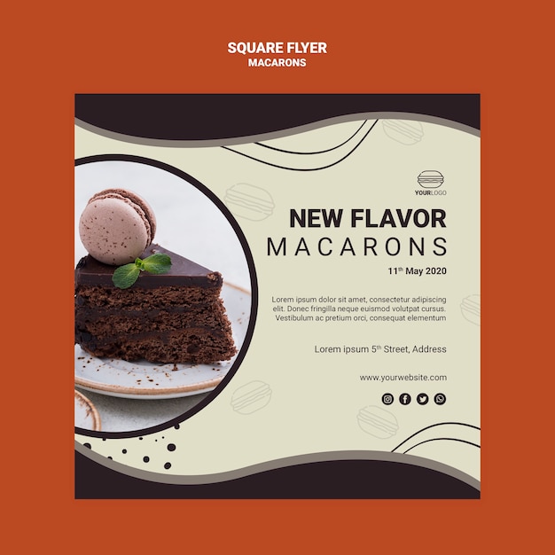 Вкусный Macarons квадратный дизайн флаера