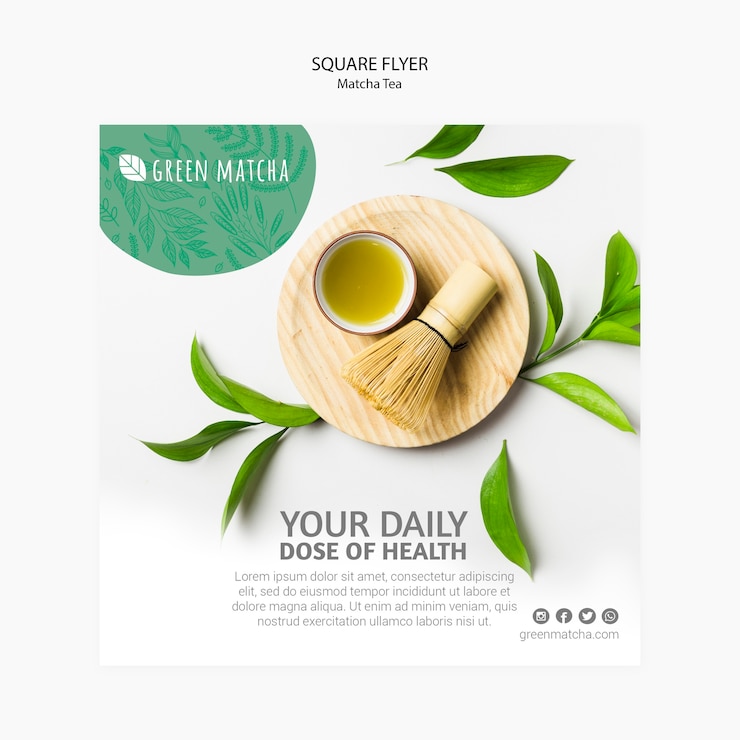 Free PSD tasty matcha tea square flyer