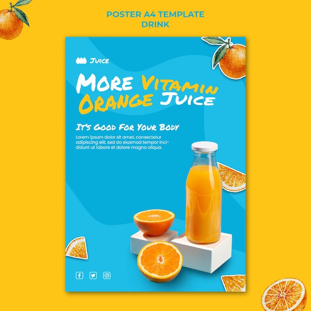 Free PSD tasty orange juice vertical poster template