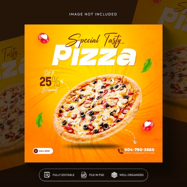 Free PSD tasty pizza food social media promotion and instagram banner post template design