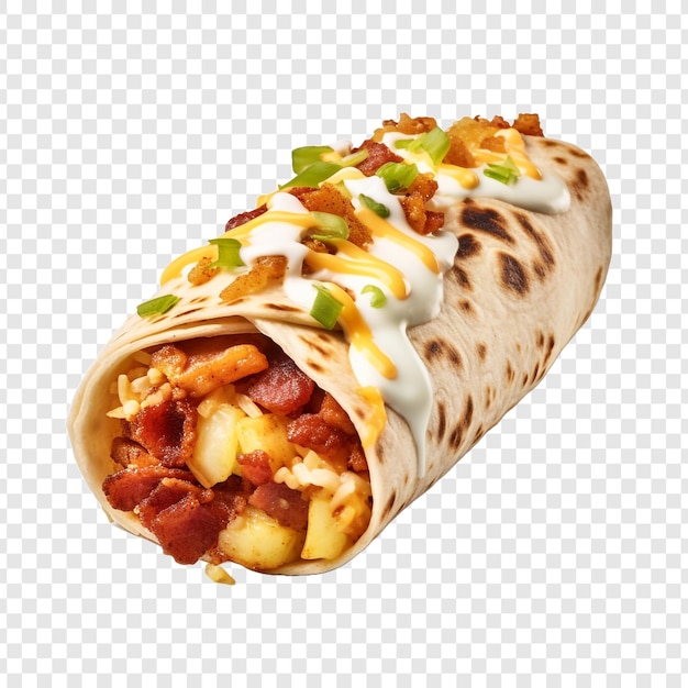 Free PSD tasty potato and egg breakfast burrito isolated on transparent background