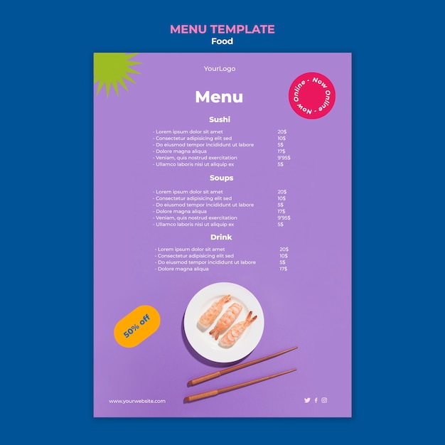 PSD gratuito modello di menu gustoso sushi