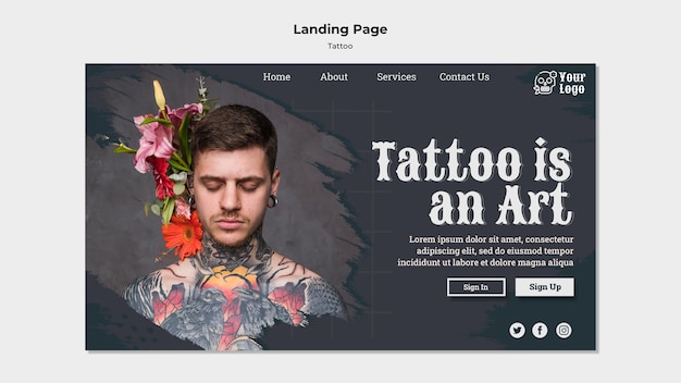 PSD gratuito modello di pagina di destinazione del tatuatore