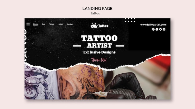 PSD gratuito modello di pagina di destinazione del tatuatore