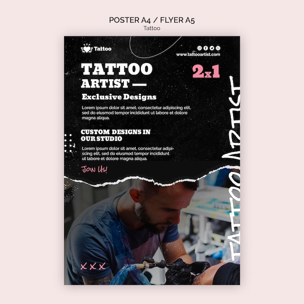 PSD gratuito modello di poster di tatuatore