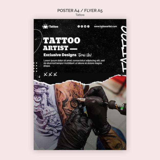 Бесплатный PSD Шаблон плаката тату-мастера