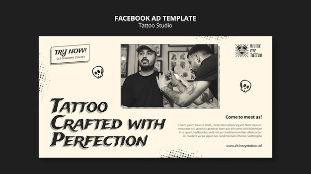 PSD gratuito modello facebook dello studio di tatuaggi