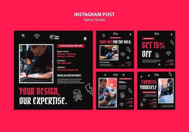 PSD gratuito post di instagram dello studio di tatuaggi