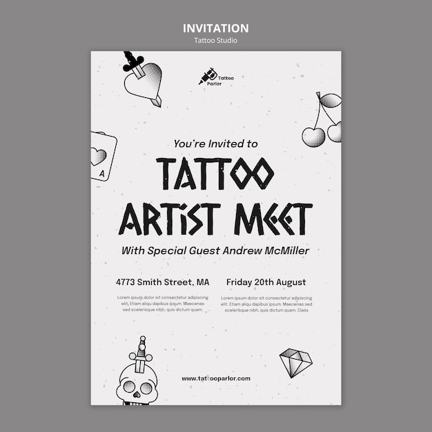 PSD gratuito modello dell'invito dello studio del tatuaggio