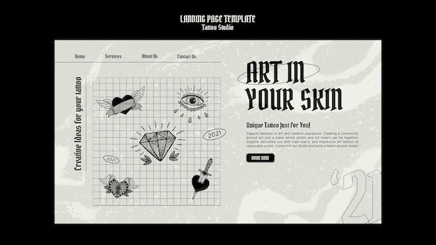 PSD gratuito modello di progettazione della pagina di destinazione di tattoo studio