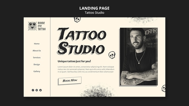 Modello della pagina di destinazione dello studio di tatuaggi