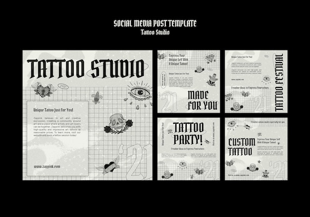 Tattoo studio social media posts design template