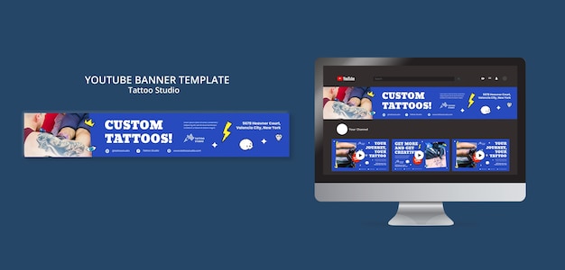 Бесплатный PSD Шаблон баннера студии татуировки на youtube