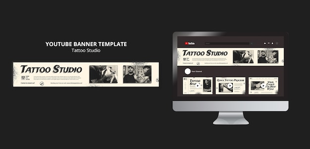 PSD gratuito modello di banner youtube per studio di tatuaggi