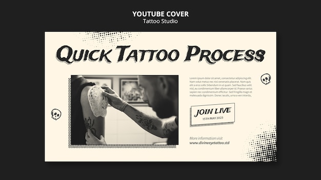 PSD gratuito modello di copertina per youtube dello studio di tatuaggi