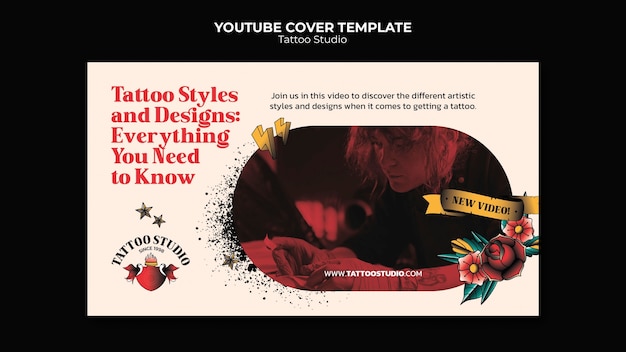 PSD gratuito disegno del modello di copertina di youtube del tatuaggio