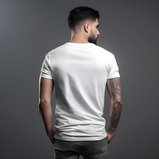 Free PSD tattooed man in white t shirt on grey background