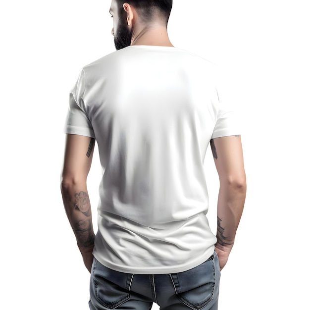 PSD gratuito uomo tatuato in maglietta bianca su sfondo bianco