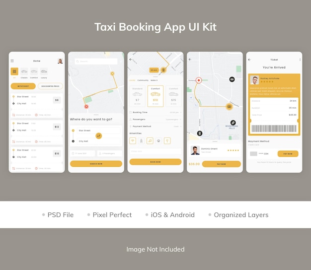Комплект пользовательского интерфейса приложения для бронирования такси