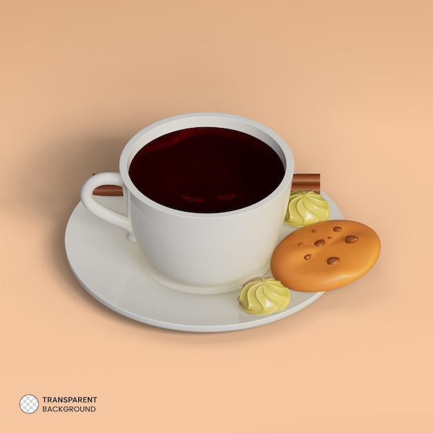 PSD gratuito illustrazione di rendering 3d isolata dell'icona della tazza di tè e del biscotto