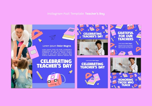 Бесплатный PSD Посты в инстаграме с празднованием дня учителя