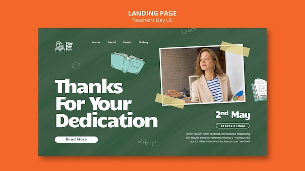 Free PSD teacher's day celebration landing page template