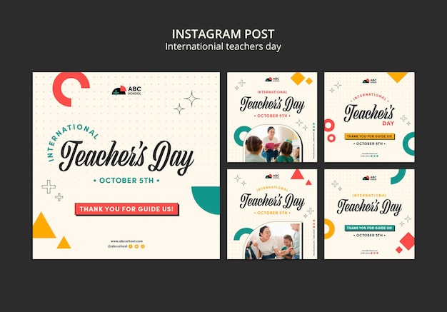 Free PSD teacher's day instagram posts collection with geometric shapes