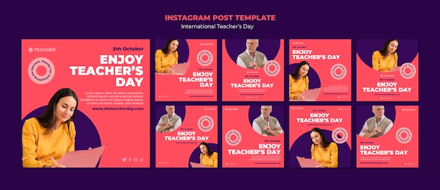 PSD gratuito raccolta di post su instagram per la festa dell'insegnante
