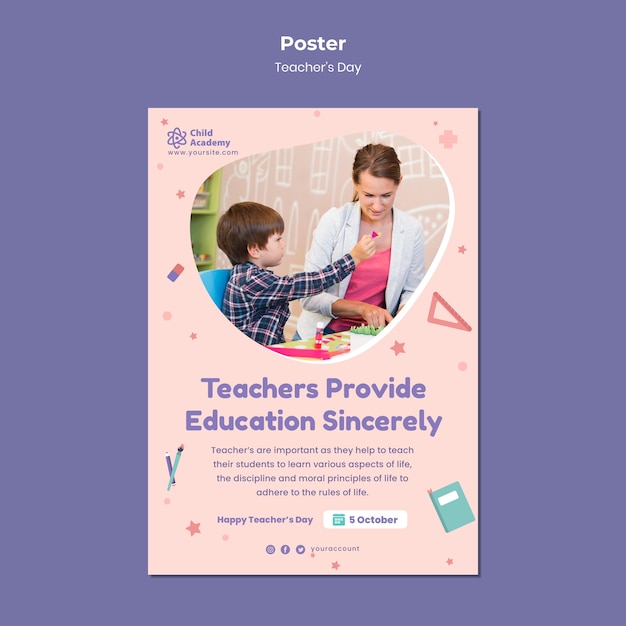 Free PSD teacher's day vertical poster template