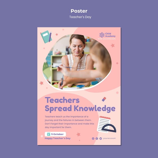 Free PSD teacher's day vertical poster template