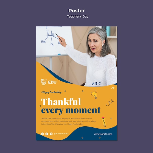 Teacher’s Day Vertical Poster Template – Free PSD Download