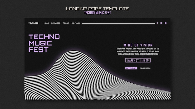 PSD gratuito pagina di destinazione del festival musicale techno