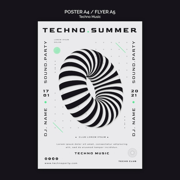 Free PSD techno music festival abstract shape poster template