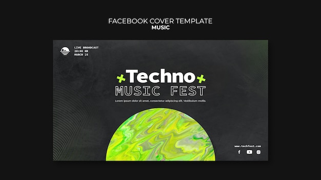 Techno music festival facebook cover template