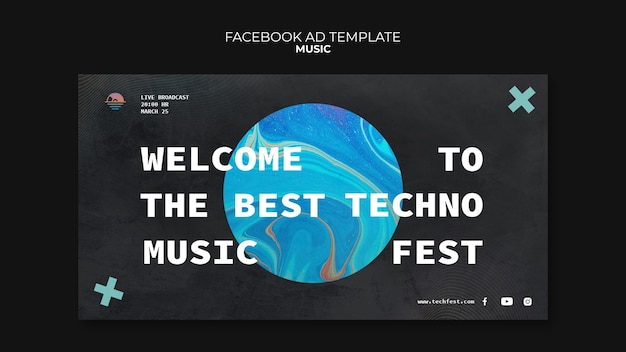 PSD gratuito modello facebook del festival di musica techno