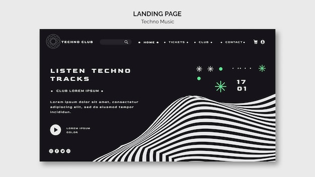 PSD gratuito modello di pagina di destinazione del festival musicale techno