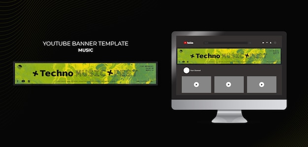 PSD gratuito modello di banner youtube del festival di musica techno