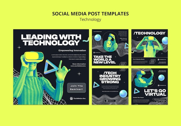 Free PSD technology concept instagram post set