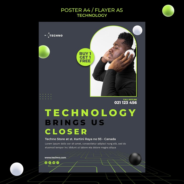 Free PSD technology concept with headphones