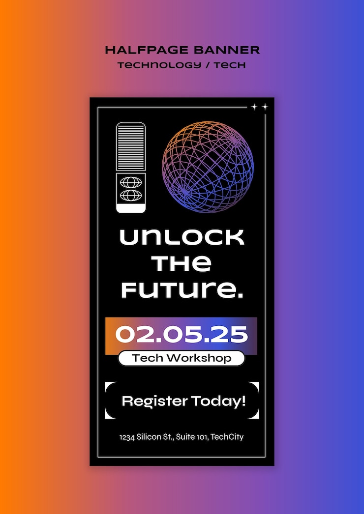 Free PSD technology halfpage banner template design